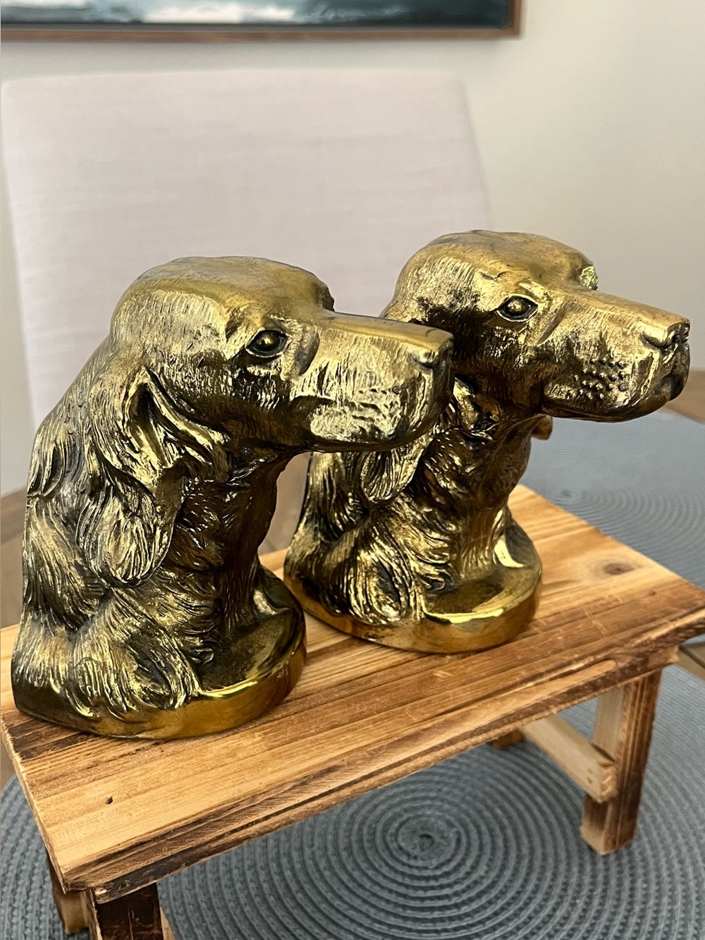 1940’s Cast Brass Or Bronze Plated Irish Setter Retriever Hunting Dog Book Ends